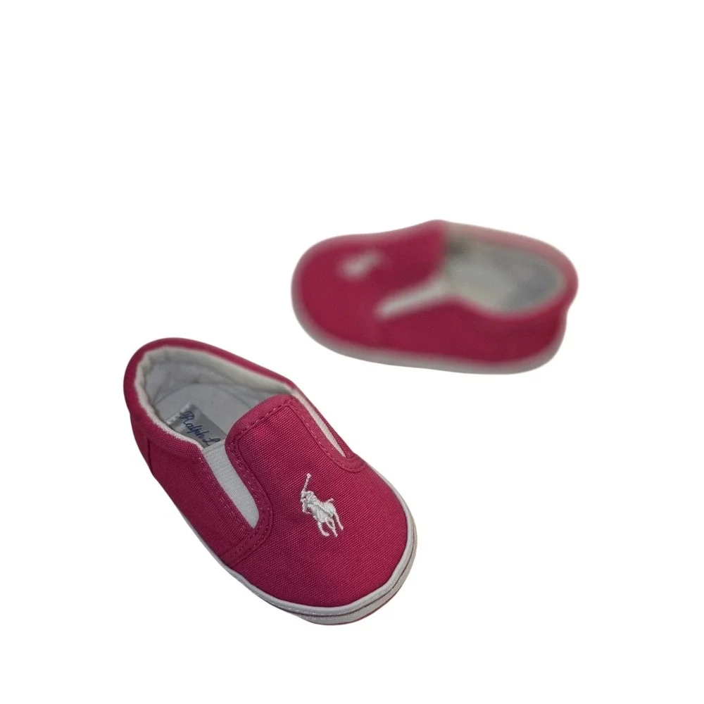 Polo Ralph Lauren Shoes Toddler Girls 4 Pink Canvas Slip On Pony Logo Crib